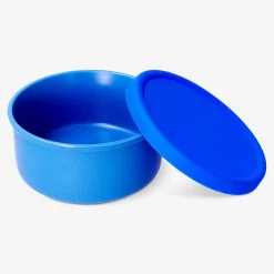 Navy ceramic food container with silicone lid - 13 cm