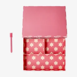 Pink floral desk tidy with planner board and marker
