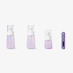 Purple travel set with perfume bottle