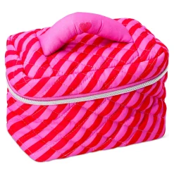 Quilted toiletry bag with pink stripes - 13x19 cm