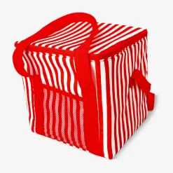 Red and white striped cooler bag