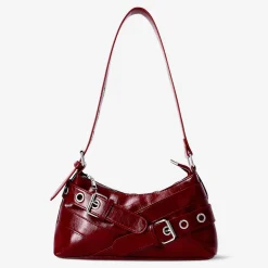 Red shoulder bag with buckles