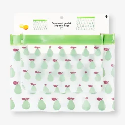 Reusable grip seal bags with green pears - 2 pcs