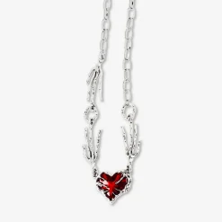 Silver necklace with red heart