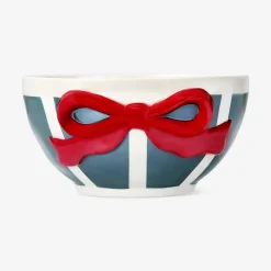 Striped bowl with embossed bow - 16 cm