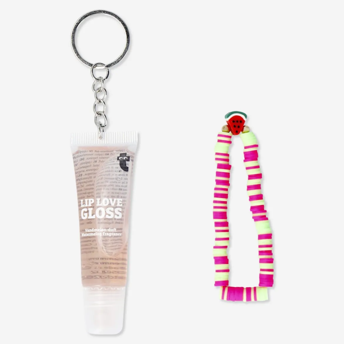 Watermelon-fragranced lip gloss with vibrant wristband