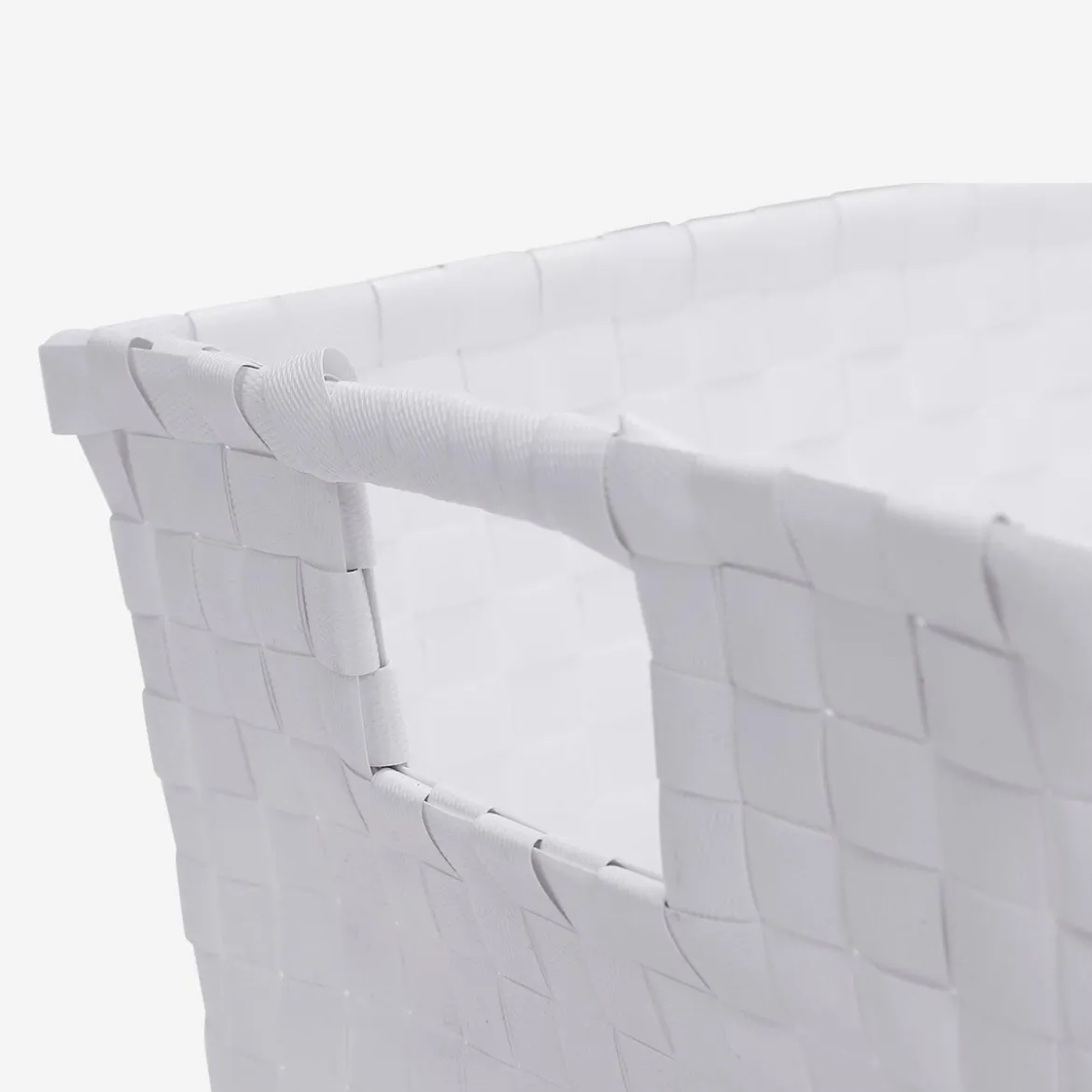 White Storage Basket in Braided Plastic
