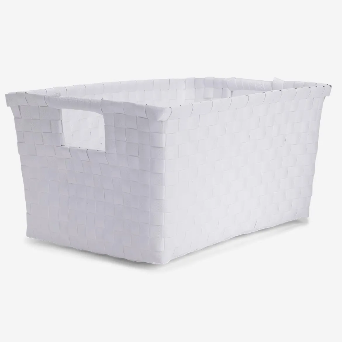 White Storage Basket in Braided Plastic