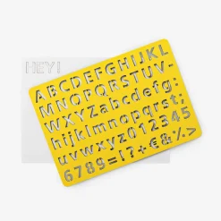 Wooden drawing stencil with letters and numbers
